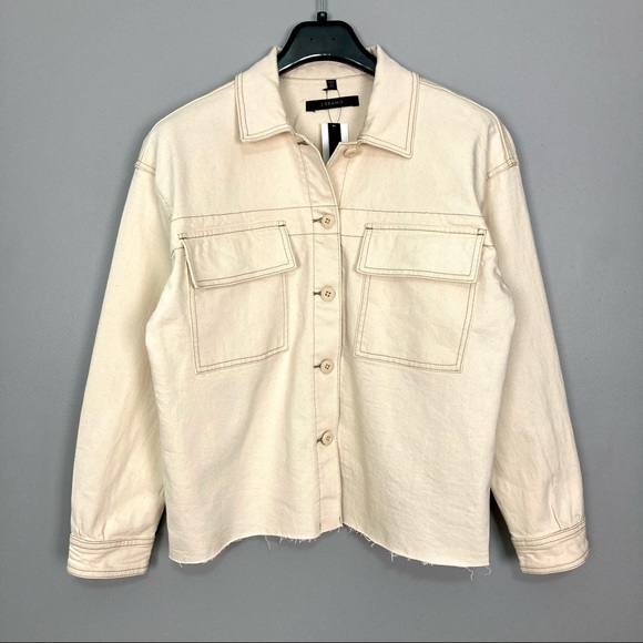 J Brand Oversized Double Pocket Jacket Women’s Size M Denim Boxy Fit Raw Hem - Picture 3 of 11